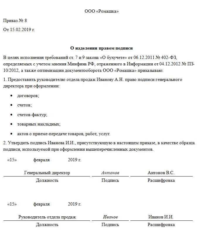 Изменение и отзыв полномочий на подписание документов