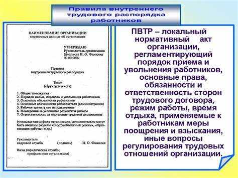 Вопросы, отраженные в правилах внутреннего трудового распорядка