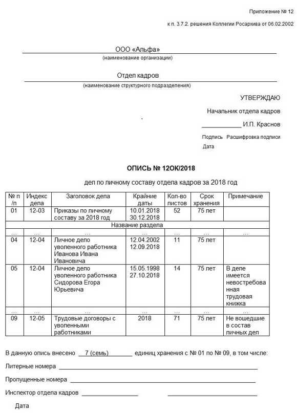 Особенности оформления дела с внутренней описью